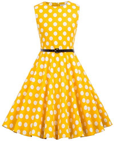Kate Kasin Girls Sleeveless Vintage Print Swing Party Dresses (11-12 Years, K250-31) #TOP24