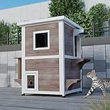 WISHIVE Outdoor Cat House with Cat Scratching Post, Weatherproof Feral Cat Shelter Outdoor with Esca
