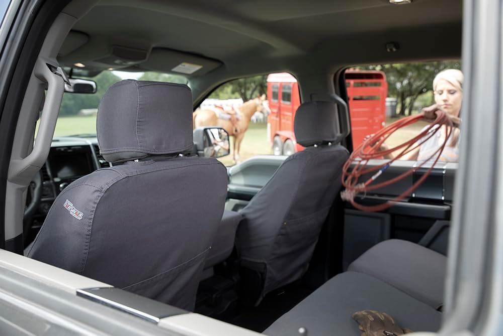 Covercraft Carhartt SeatSaver Custom Seat Covers | Fits 2015-2018 Ford F-150 (excludes Raptor) | 1st Row Bucket Seats, Duck Weave Gravel