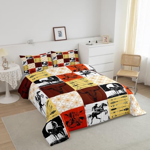 Image of Feelyou Boys Western Bull Skull Bedding Set Kids Teens Boho Cow Longhorn Skullhead Comforter Set Queen Size Bohemian Cowboy Duvet Insert Southwest Country Ranch Room Decor