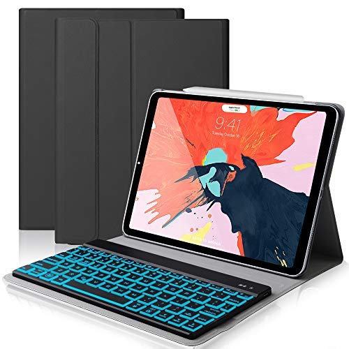 iPad Keyboard Case Compatible with 2018 iPad Pro 11 inch, [Support Apple Pencil Charging] Bluetooth Keyboard KVAGO-185 Auto Sleep Wake Smart Cover with Detachable Wireless Keyboard (Soft Black)