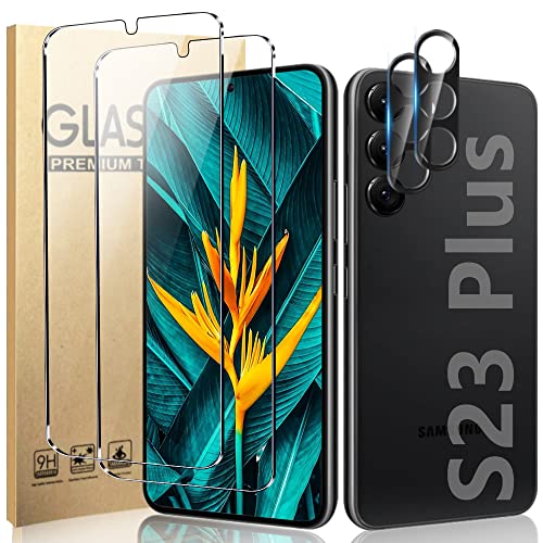 OuYteu [2+2 Pack] Galaxy S23 Plus Screen Protector and Lens Protector, Ultrasonic Fingerprint Support,Scratch Resistant 9H Tempered Glass, Anti Bubble,for Samsung Galaxy S23 Plus 6.6 Inch