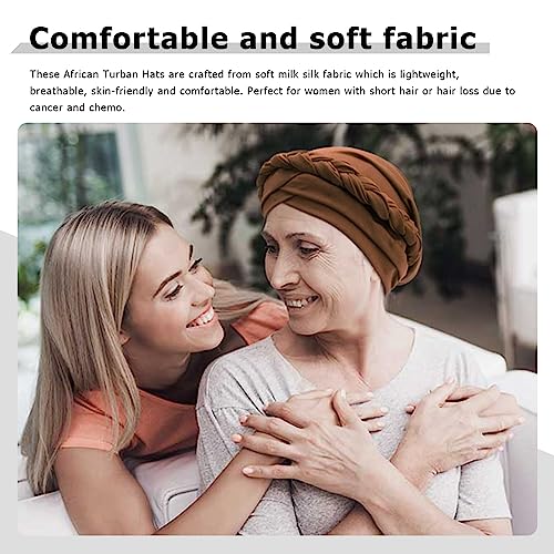 Image of DRESHOW Turban Pre-Tied Twisted Hat Thread African Head Wraps for Black Women Chemo Cancer Cap Braid Hair Cover