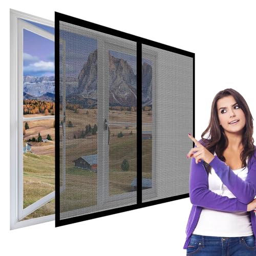 網戸カーテン 199 x 234 cm マグネット式網戸窓用出入り楽々自動で閉まる簡単取り付けアパートベランダサッシドア開き, ブラック
