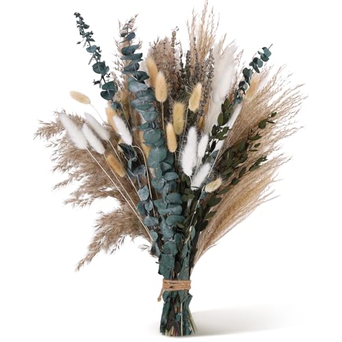 LAUMOE 77 Stück Pampasgras Deko Boho, Getrocknete Blumen Deko Trockenblumen Zum Basteln Groß Pampasgras Trockenblumen Deko für Hochzeits,Boho,Flur,Vasen,Room Vintage Beige Deko