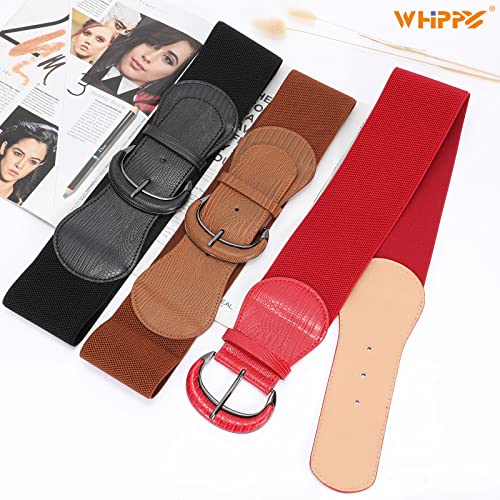 Image of WHIPPY 3 Pack 4 Pack Women Wide Elastic Waist Belt Vintage Stretchy Belt Waistband for Ladies Dresses