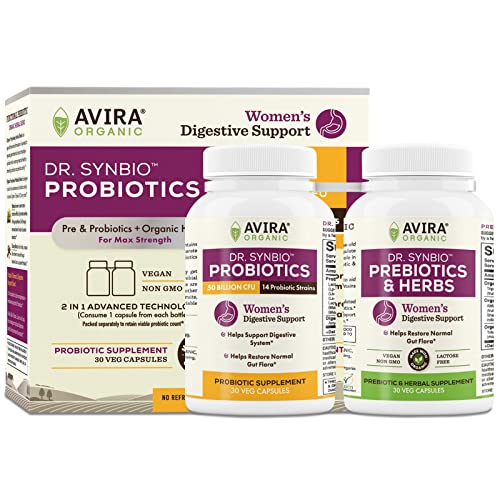 Dr. Synbio Womens Digestive Support Probiotics & Organic Prebiotics – Triphala, Chicory, 50 Billion Cfu and 15 Multiple Strains, Helps Support Digestive System, Restore Normal Gut Flora