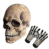 KJOCOS Skull Mask Moving Jaw Halloween Creepy Skeleton Latex Mask with Gloves Full Head For Adults Party Costumes (Yellow)