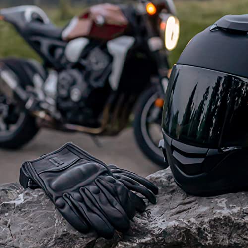 Harssidanzar Herren Vollfinger Ziegenleder Leder Touchscreen Motorradhandschuhe GM028E, Schwarz(aktualisierung), Größe L