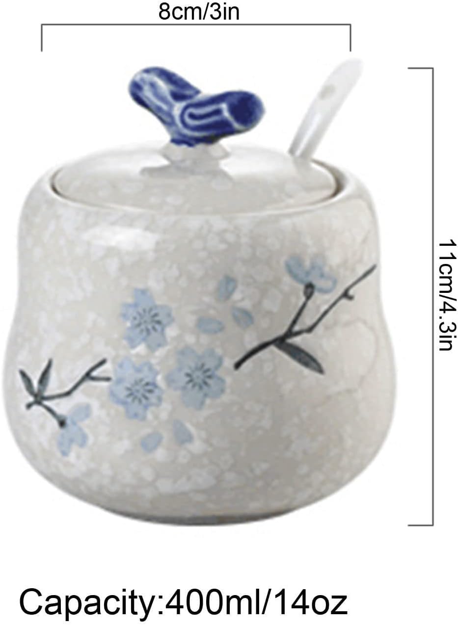 cukiernica, cukiernica Plum Bossom z pokrywką, cukiernica chińska, pojemnik na cukier słoiczek na przyprawy, słoik na przyprawy-płatek śniegu 1-400ml (Color : Snowflake 3)