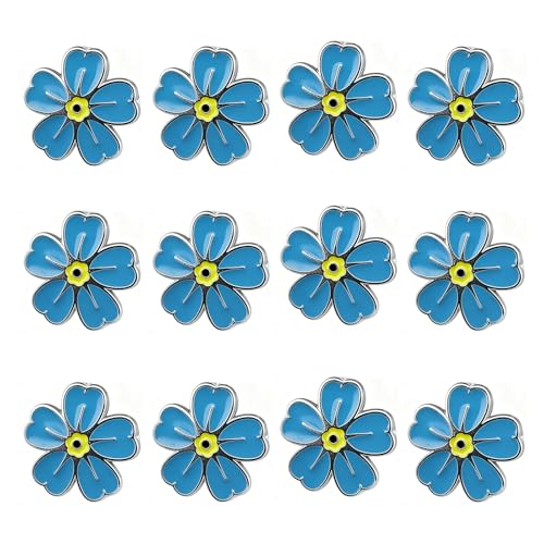12 PCS Forget Me Not Pin Badge Alzheimers Pin Badge Petal Design Remembrance Pin Badges Classic Forget Me Not Gifts for Memorial Events Funeral Favours Bereavement Keepsakes