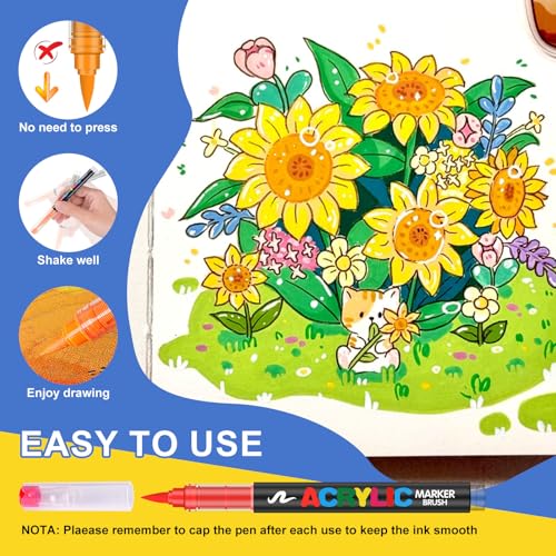 Image of Acrylic Paint Markers, Soft Brush Tip Pens and Markers, Acrylic Paint Pens for Wood, Stone, Canvas, Glass, Fabric, Egg, Rock Painting and DIY Craft Art Supplies (12)