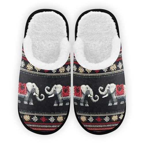 Red Flower Mandala Elephant Retro Slippers For Women Men Soft Memory Foam Non-Slip Animal Winter Indoor House Shoes Travel Slipper