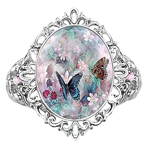 Colorful Butterfly Zircon Rings, Women's Moonstone Rings Large Opal Rings Vintage Set Gemstones Silver Rings Womens Elegant Jewelry Birthday Gifts Cover