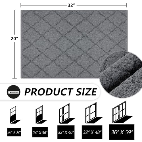 Image of Timo Indoor Door Mat for Entryway, Absorbent Dirt Trapper Doormats 20 inchx32 inch with Non Slip Rubber Backing, Low Profile Rugs Washable Floor Mat for Front Entry, Muddy Shoes and Pet Paws, Grey