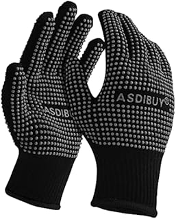 Heat Resistant Gloves for Hair Styling 2 Pieces: 2022 Newest ASDIBUY Professional Heat Proof Glove Mitts with Silicone Nodules for Flat Iron Hot-Air Brushes Hot Tools Curling Iron