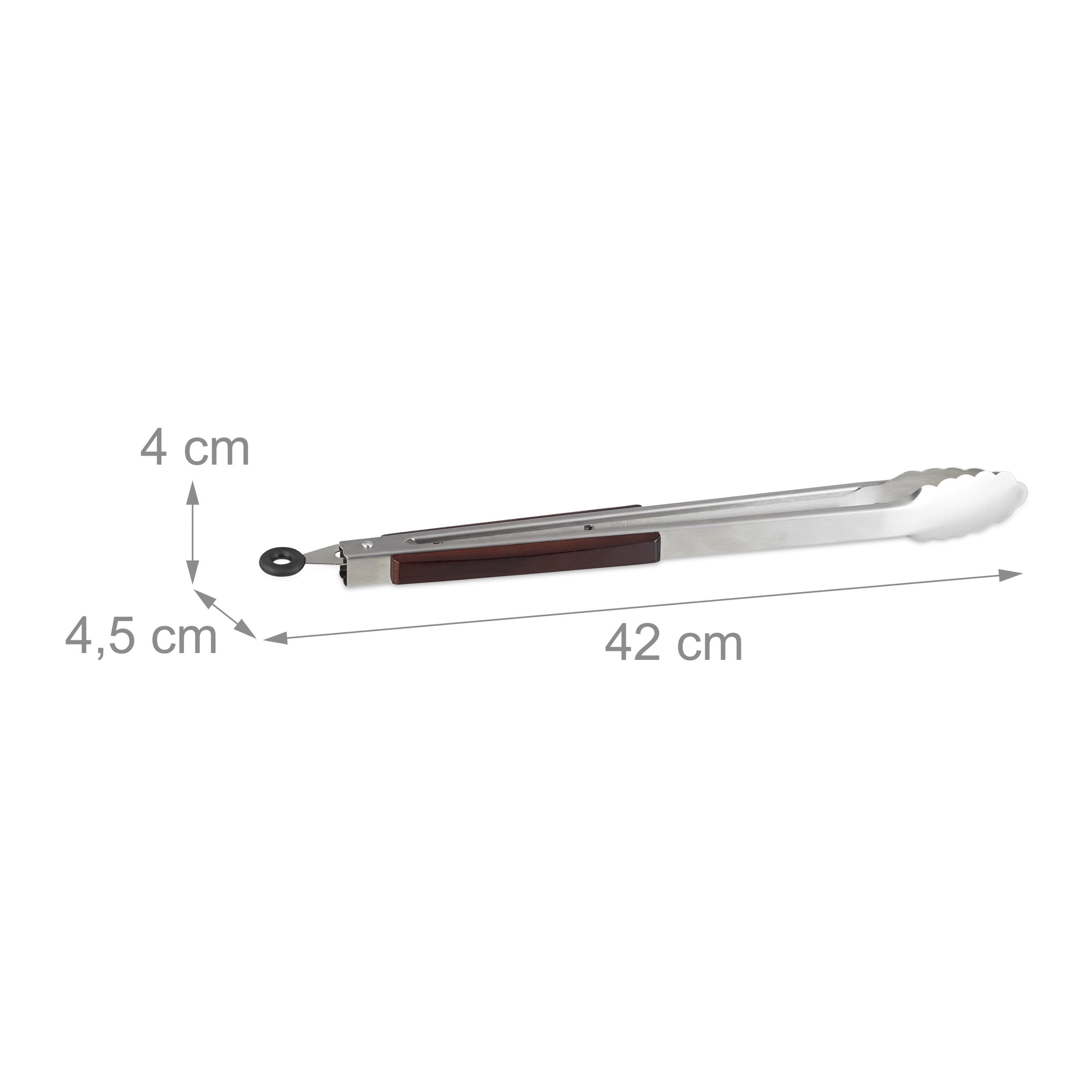 9x Pinza da Cucina, Acciaio & Manico Legno, Accessori per Cucinare, Forchettone Spaghetti e Insalata, 38cm, argento