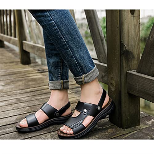 Beach Sandals Comfortable Soft Men Genuine Leather Slip-on Casual Sandals Outdoor Slippers Shoes(42)3