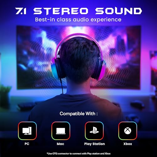 HAMMER Blaze Wired Over Ear Gaming Headphones with Mic, 50mm Drivers, Full RGB Lights, Gaming Headset with Adjustable Bands, Breathable earcushion,... - Image 5