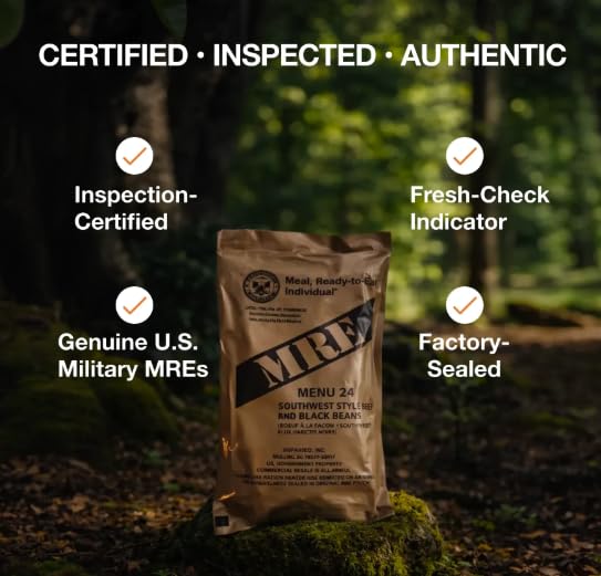 2026 Inspection MRE, U.S. MRE Meals, Emergency Supplies, Emergency Food Supply, Survival Food, Freeze Dried Food w/Flameless Heater, Ready Meals (Variety Pack of 24) – (2 x A and 2 x B Case Fresh Stock) MREs have 10 Year Shelf Life From Inspection Date (4)