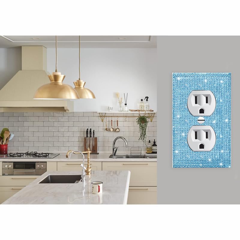 Image of 4 Pcs Outlet Covers Blue Rhinestones Wall Plate Toggle Light Switch Cover Decorative Durable Switch Covers Blue Rhinestones Outlet Light Switch