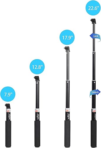 Miniatura 9 de HSU Estuche de transporte pequeño y palo selfie impermeable para GoPro Hero 10/9/8/7/6/5/4, monopie de mano compatible con teléfonos celulares,