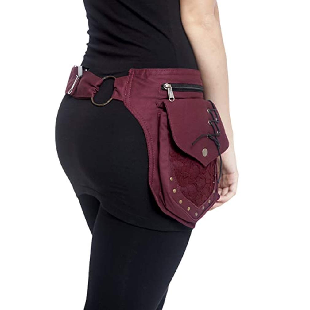 YiMao Gürteltasche für Damen, Renaissance, Festival, Spitze, Hüfttasche, für Reisen, Outdoor, Kastanienbraun