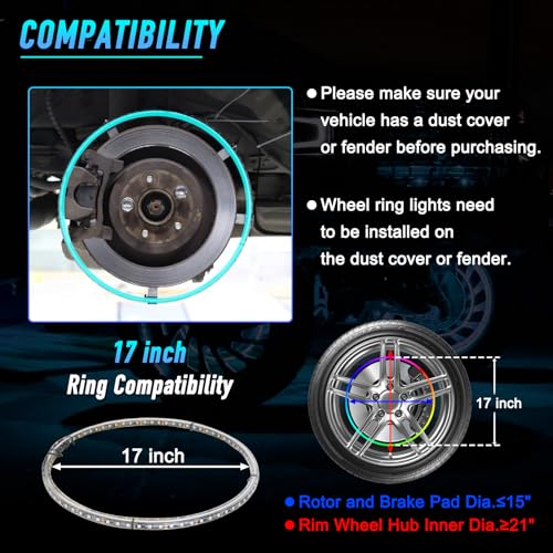 Image of 4PCS 17inch RGB LED Wheel Ring Light Kit Bluetooth Control w /Turn Signal and Braking Function (Double Side)