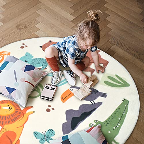 Tealp Kids Rug 4Ft Round Playmat Zoo Theme Bedroom Rug Nonslip Kids Classroom Rug Cute Animal Play Mat For Kids Boys Girls Fluffy Floor Mat For Kids Playroom, Nursery, Living Room, Zoo #TOP2