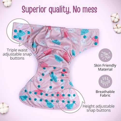 Image of LuvLap Reusable Baby Cloth Diaper, Double Leak Guard, High Absorption, Quick dry, Stain-Proof Comfort & Protection, 3m+, adjustable waist & height with snap buttons, Absorbent insert, Pink Umbrella