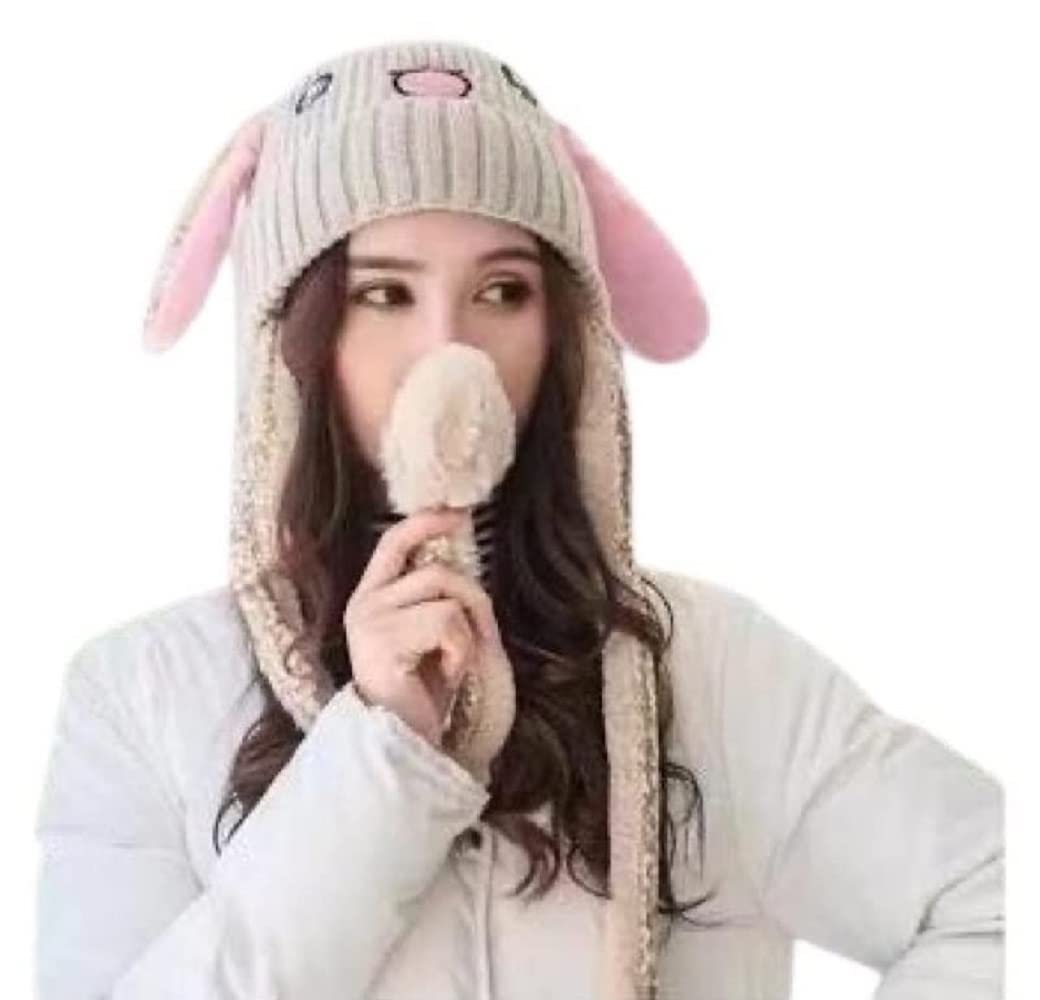 Women's & Girls' Winter Rabbit Ears Wool Beanie Cap - Beige-image-7