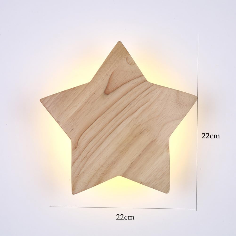 Lampa ścienna w kształcie gwiazdy, drewniana, do pokoju dziecięcego, LED, do wnętrz, 3000K, lampa w kształcie gwiazdy, dziewczynka, chłopiec, kreskówka, dekoracja sypialni do sypialni,22cm
