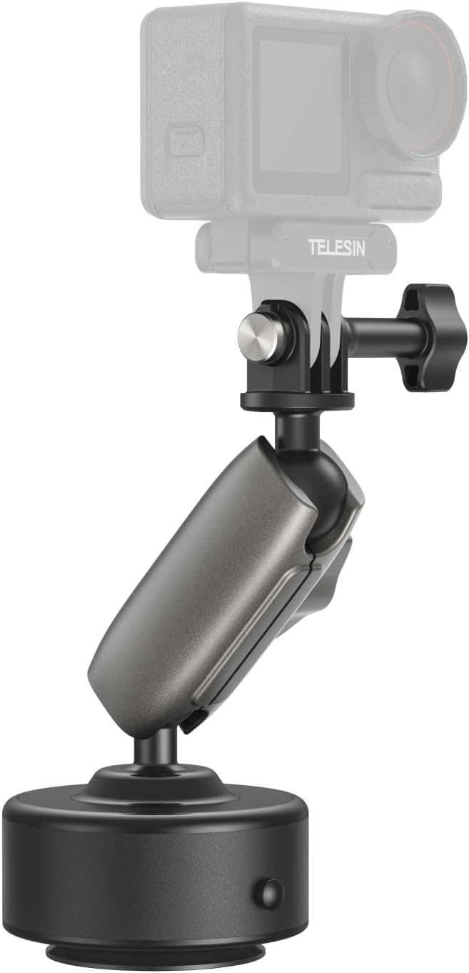 TELESIN Electric Vacuum Suction Cup Car Mount for GoPro Max Hero 13/12/11/10/9, Insta360 X5/X4/X3, DJI Action 6 5 Pro/4/3,Suction Camera Mount for Car Windshield, Dashboard, 360° Adjustable Arm