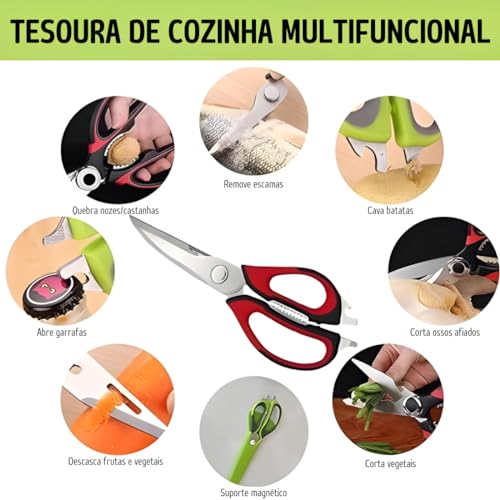 Tesoura de Cozinha Multifuncional, Tesoura Culinária em Aço Inoxidável Inox Destacável e Resistente,