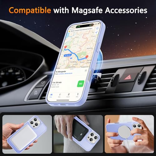 Image of LATVIN for iPhone 16 Pro Max Case, Magnetic Phone Cover, Compatible with MagSafe, Military Grade Protection, Translucent Matte Frosted Back, Lavender Purple