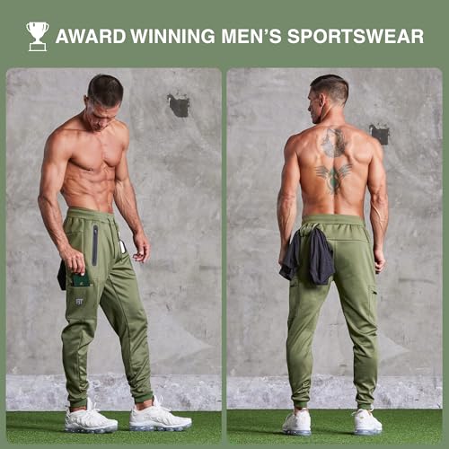 Born Tough Men's Tapered Bodybuilding Gym Joggers with Cargo Pockets, Athletic Running Sweatpants4