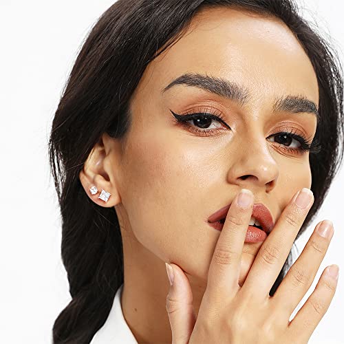 18K Gold Plated Round Princess Cut Clear Cubic Zirconia Stud Earring of 6 Pairs (6 Pairs)3