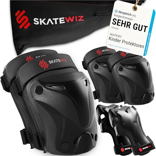 SKATEWIZ Inliner Schoner für Erwachsene - Protektoren Set [6er] - Knie und Ellenbogenschützer - Schonerset für Skateboard und Inline Skating - PROTECT-1 Schwarz Größe L