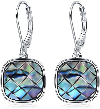 Lotus/Tree of Life/Hecate/Luna Moth/Angel Wing/Hamsa Hand/Cat/Peacock Dangle Earrings with Abalone Shell Sterling Silver Jewellery Gifts for Women Girls