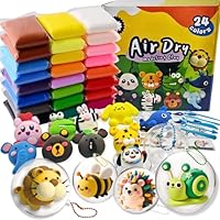 Air Dry Clay Set,24 Farben Modelliermasse Lufttrocknend mit 5 Knete Zubehör,4 Plastikkugeln zum Befüllen,Kugelketten und Tutorials,kinderknete Set,Kunsthandwerk Geschenk für kinder,Foam Clay