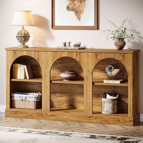 Image of Tribesigns Farmhouse Console Table, 63-Inch Long 3-Tier Entryway Table with Storage, Wooden Rectangular Sofa Table Behind The Couch for Entrance, Hallway, Living Room, Natural Wood