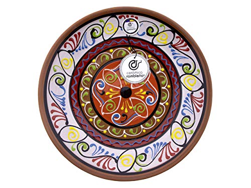 CERÁMICA RAMBLEÑA | Plato Decorativo para Colgar en Pared | Decoración de Cerámica | Modelo D20 | 100% Hecho a Mano | Barro Rojo | 28x28x4.5 cm