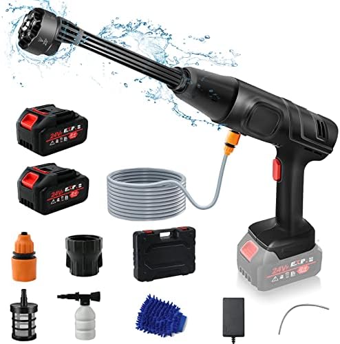 Portable Cordless Pressure Washer 652PSI - 15000mAh* 2 Rechargeable Battery,6-in-1 Nozzle Portable Power Washer Gun for Washing Cars/Home/Garden/Floor Cleaning/Outdoor Cleaning