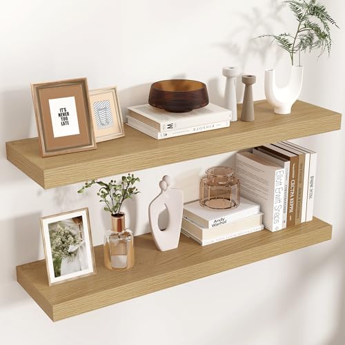 36 Inch Floating Shelves for Wall, 9"D Wood Storage Shelves, Oak Finish