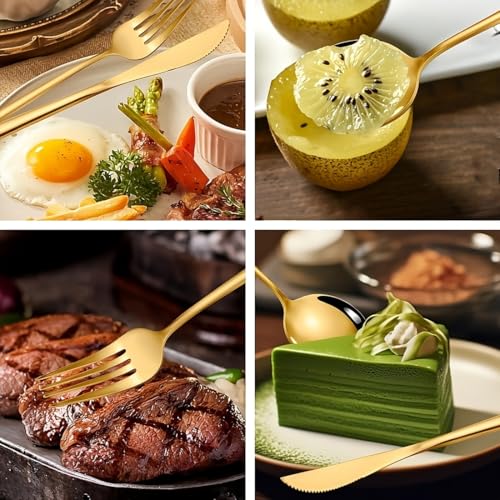 Image of BonZeaL Stainless Steel Premium Gold Cutlery Set for Dinning Table 3 Pieces Silverware Set Flatware Set with Gift Box Dinnerware Tableware Set Portable Travel Cutlery Set Gift for Travellers Father