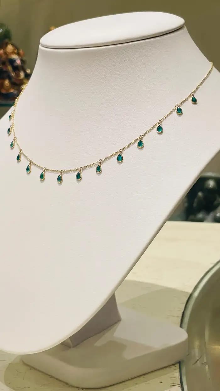 VR Jewels 1.97 Cts Emerald Pear Shaped Drop Bezel Chain Necklace in 18k Solid Yellow Gold- Dainty May Birthstone Engagement Necklace Gift