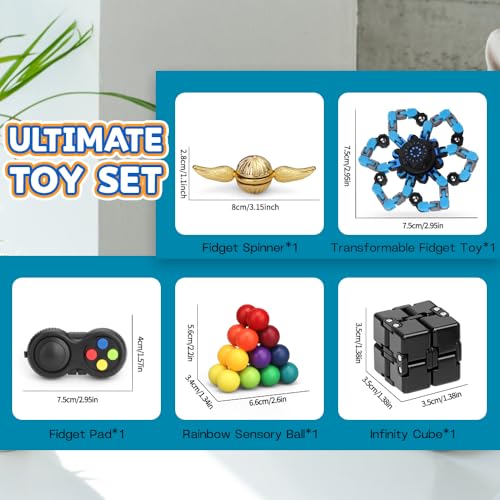 Image of 5PCS Sensory Fidget Spinner Toys Pack with Infinity Figette Cube Finger Pad Transformable Gyro Stress Relief Desk Gadgets for Adults Teens, Classroom Anxiety Toys Stocking Stuffer Party Stuffers