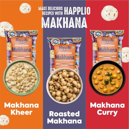 Image of Happilo Premium Plain Prasadam Makhana 200g, Fit for Fasting, Lotus Seed Pop /Gorgon Nut Puffed Kernels, Hand-Picked