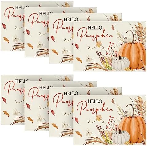 Amazon.com: Artoid Mode Hello Pumpkin Fall Placemats Set of 8-12 x 18 ...