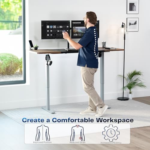 Image of VIVO Electric 71 x 30 in Rustic Standing Desk, Memory Height Adjustment, 1B Series, Holds 220 lbs, Black and Vintage Brown Top, Gray Frame, DESK-KIT-1G7BN